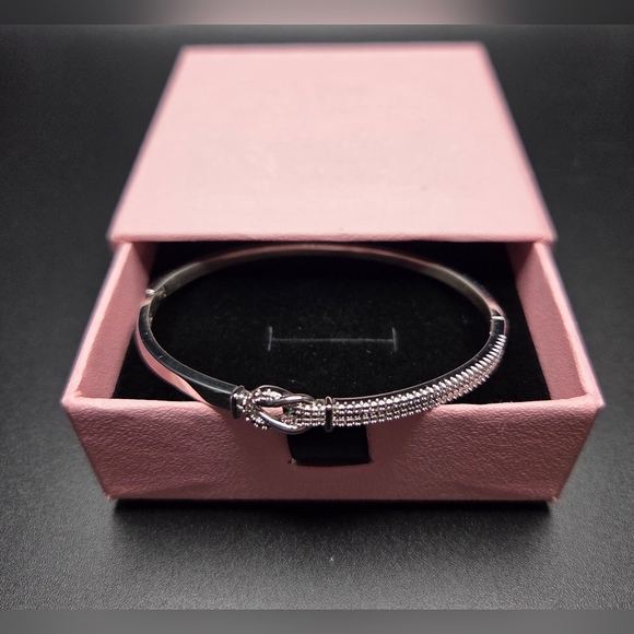 Brand New Sterling Silver 925 With 18K White Gold Plated Bangle Bracelet - Picture 9 of 10